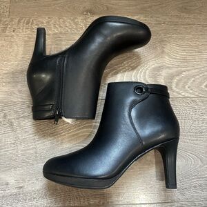 Clarks Black Leather Heeled Ankle Boots